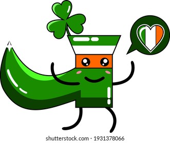 Graphic illustration of leprechaun shoes cartoon character design with Irish flag love chat