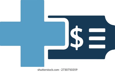 Una ilustración gráfica de un signo de más azul claro a la izquierda y un Cupón azul oscuro con un signo de dólar blanco a la derecha, sobre un fondo blanco puro.