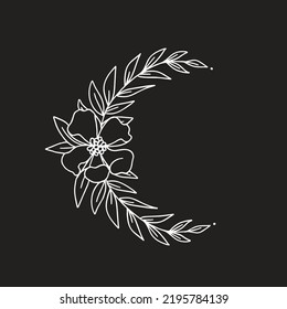 Graphic illustration, Line art flower on the moon, drawings of stars for clothes. Vector illustration