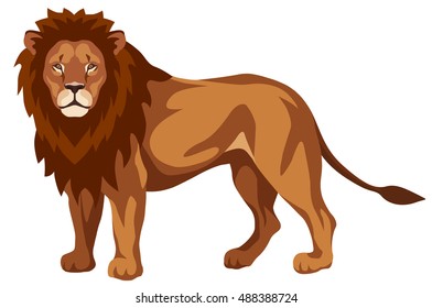 graphic illustration of a lion standing and looking at the viewer