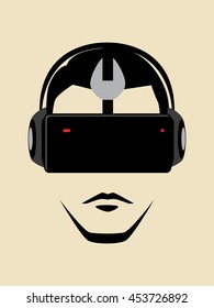 Graphic illustration of a man wearing a virtual reality goggles