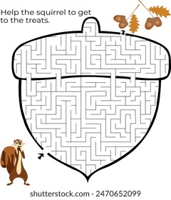 Graphic illustration . Maze. Help the squirrel get to the treats