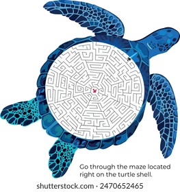 Graphic illustration . Maze. Walk through the maze on the turtle shell.