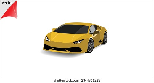 A graphic illustration of a modern and luxurious design boxy sports car. The car is painted in a striking and eye-catching golden yellow color. The car has sharp and slender headlights.