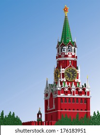 A graphic illustration of the Moscow Kremlin.Vector