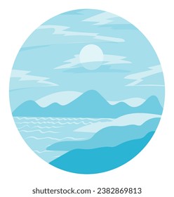 graphic illustration of a mountain view in blue, this vector is great for wallpapers and backgrounds