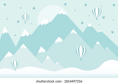 graphic illustration of mountains with balloons