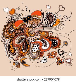 graphic illustration with music notes on a light background. vector