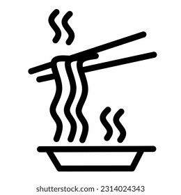 graphic illustration of, A plate of noodles with chopsticks drawn in sketch style isolated on white background. noodle doodle