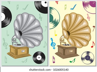 Graphic illustration of an old gramophone. For posters, covers and other design solutions