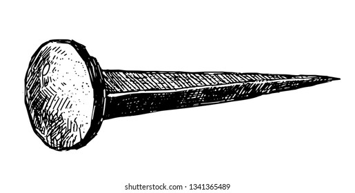 Graphic illustration with one nail tool. Vintage old engraving style. 
