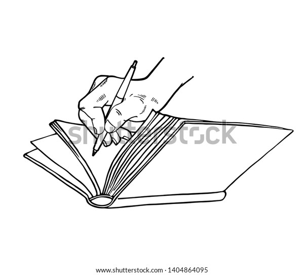 Graphic Illustration Open Book Hand Pen Stock Vector (Royalty Free ...