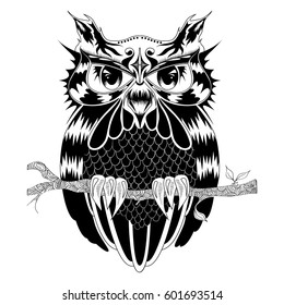 Graphic illustration of owl, vector