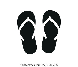 Uma ilustração gráfica de um par de chinelos pretos, representando calçado casual e moda de verão