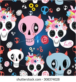 graphic illustration of the pattern of a skull with rose flower