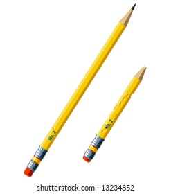 Graphic illustration of pencils, new and used.