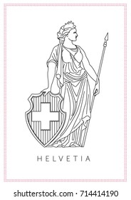 graphic illustration of personified symbol of Switzerland "Helvetia" 