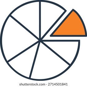 Eine grafische Darstellung eines Kreisdiagramms mit einem orangefarbenen Segment, das vom Ganzen getrennt ist und einen Teil oder Anteil einer Summe darstellt.