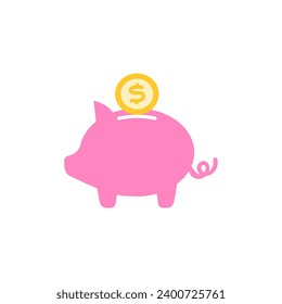 graphic illustration of a pink piggy bank with dollar bills on it, this vector is great for icons, banners, covers, logos, flyers,