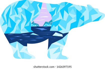 Graphic illustration. The polar landscape of the lake and ice. Illustration for t-shirts, trenches or covers.