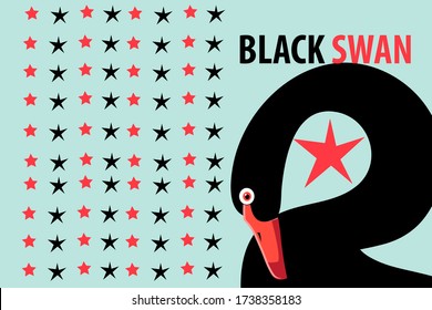 Graphic illustration with a portrait of a black Swan on a retro background