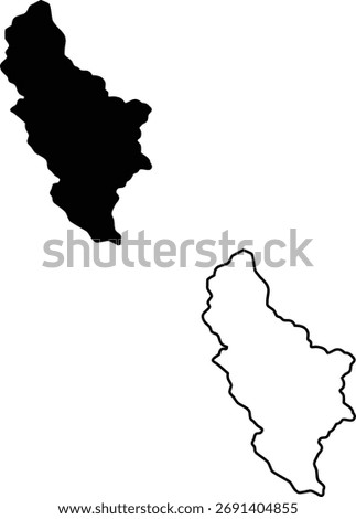 A graphic illustration presenting a filled black form and its exact linear perimeter, ideal for map-related content.