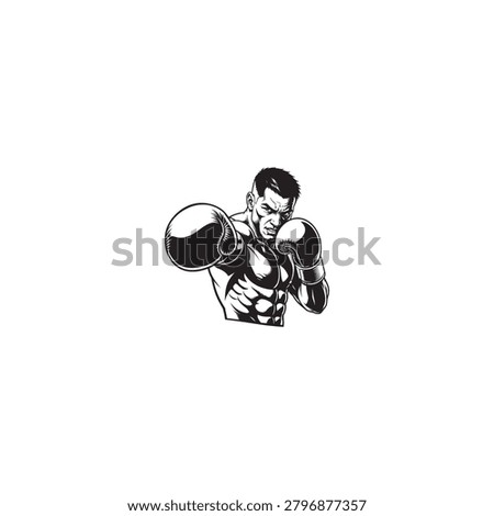 Graphic illustration of a professional boxer in a fighting stance with gloves fighting training illustration aggressive competitive strength