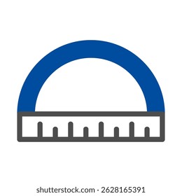 Ilustración gráfica de un transportador en azul y gris para uso geométrico