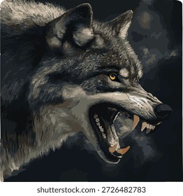 Ilustración gráfica. Ira del lobo salvaje.