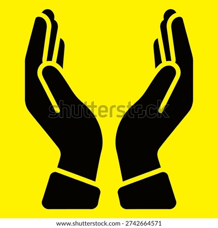 Graphic illustration of raised hands in black silhouette against a vibrant yellow backdrop, symbolizing joy, surrender, or praise.