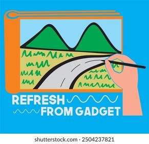 Graphic illustration Refresh From Gadget. Design concept taking time to relax and draw simple to relieve bored using gadgets.