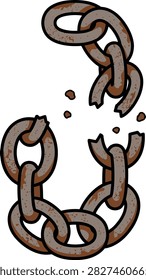 A graphic illustration of a rusty metal chain snapping apart against a white background. This visual represents concepts of freedom and overcoming obstacles.