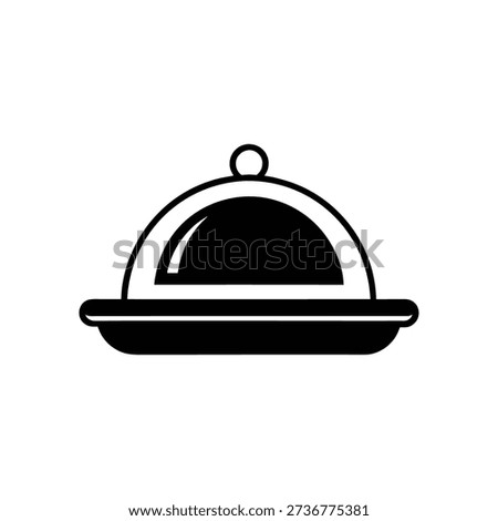 A graphic illustration of a serving platter with a cloche lid representing dining and hospitality,
