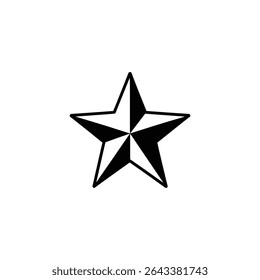 La ilustración gráfica muestra una estrella de cinco puntas en contorno negro con un relleno geométrico. Cada punto tiene triángulos blancos y negros alternados que crean un efecto visualmente atractivo.