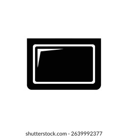 Graphic illustration showing a black rectangle with a white border and rounded corners. The interior of the rectangle is filled with solid black color.