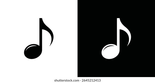 Ilustração gráfica mostrando uma oitava nota em preto e branco, exibida em planos de fundo contrastantes. Representa música, ritmo e som através de notação simples.