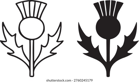 A graphic illustration showing two stylized thistle flower icons in black and white contrast. isolated on white background, illustration