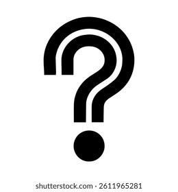 A graphic illustration shows a black question mark icon against a clean, bright white backdrop, signifying inquiries and queries.