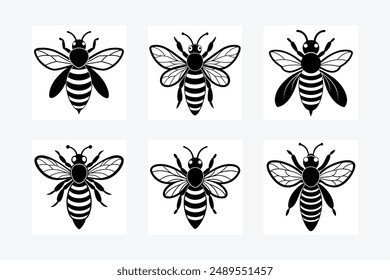 Graphic illustration of silhouette honey bee. Isolated on background vector drawing for honey products, package, design.
