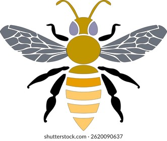 Graphic illustration of silhouette honey bee. Isolated on background vector drawing for honey products, package, design.