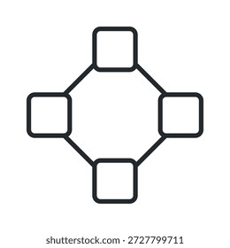 Graphic illustration of a simple network structure with four boxes connected by lines.