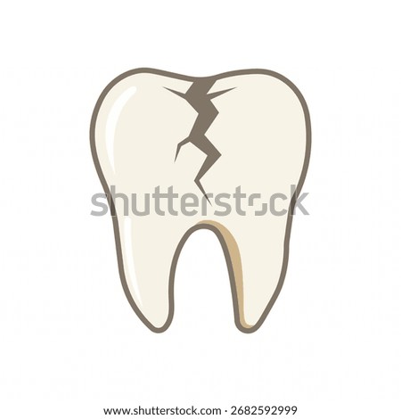A graphic illustration of a single, light beige tooth with a prominent, jagged crack down its center, outlined in brown. It vividly depicts dental damage, suggesting pain 
