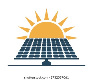 Una ilustración gráfica de un panel solar con el sol saliendo detrás, simbolizando la energía renovable.