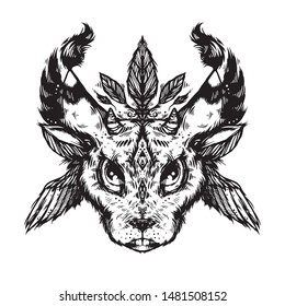 Graphic illustration with squirrel head. Beautiful animal portrait in tribal style. It can be used for printing or idea for a tattoo.