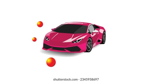 A graphic illustration of a stylish and modern boxy sports car. The car is bright pink, which is a bright and exciting color. The headlights are slim and sharp.