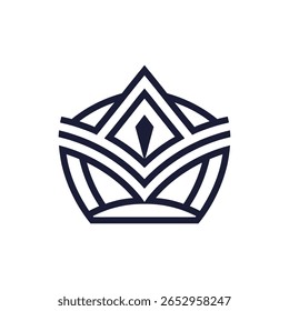 A graphic illustration of a stylized crown. The crown is rendered in dark blue lines against a white background. The design features overlapping continuous lines creating a geometric pattern 