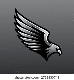 Eine grafische Darstellung eines stilisierten Adlerflügels mit metallischen Akzenten auf dunklem Hintergrund.