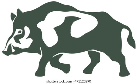 graphic illustration of a stylized running fanged boar