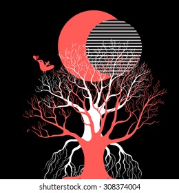 graphic illustration of the sunrise and sunset over the tree