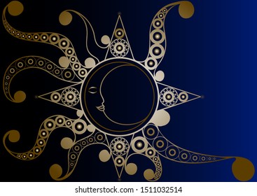 Graphic illustration with the symbol of solstice. Suitable for invitation, flyer, sticker, poster, banner, card, label, cover, web. Vector illustration.